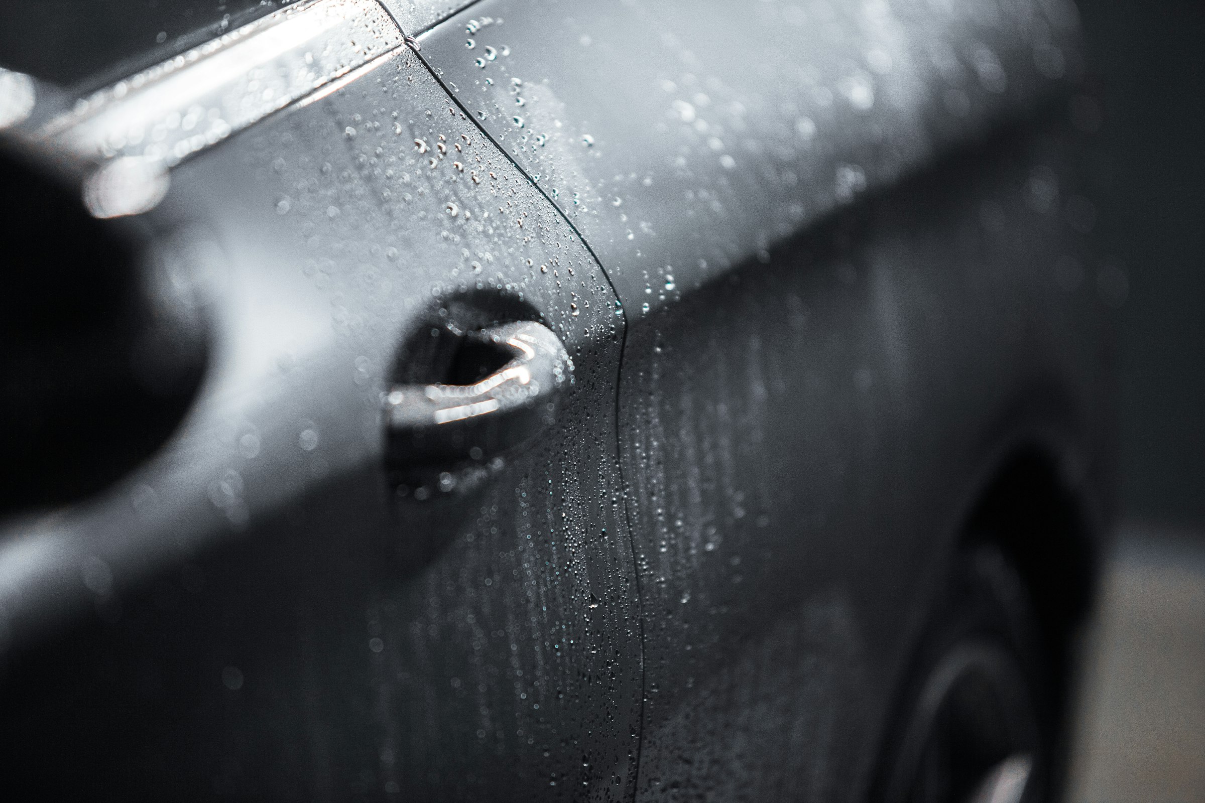Water beading on freshly coated dark paint